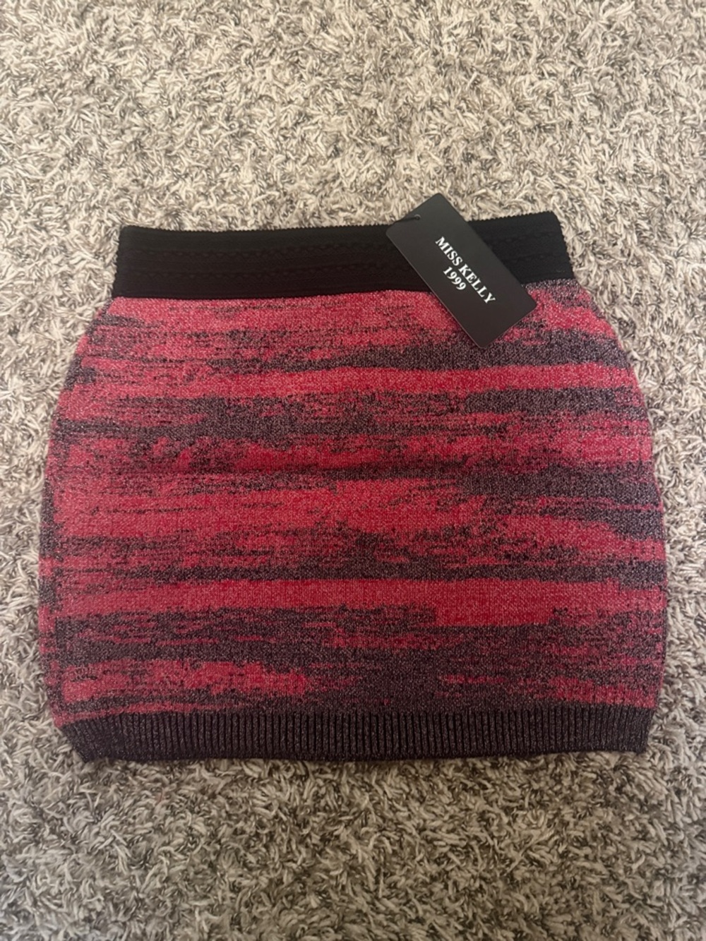 Miss Kelly Pink & Black Striped Knit Mini Skirt